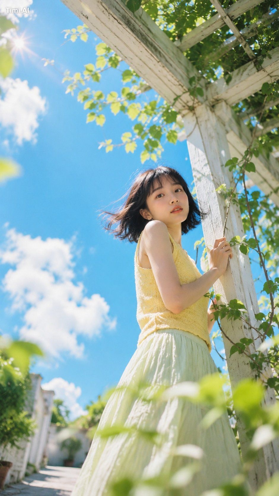 Create a vertical 9:16 photorealistic summer portrait of a young East A… 3