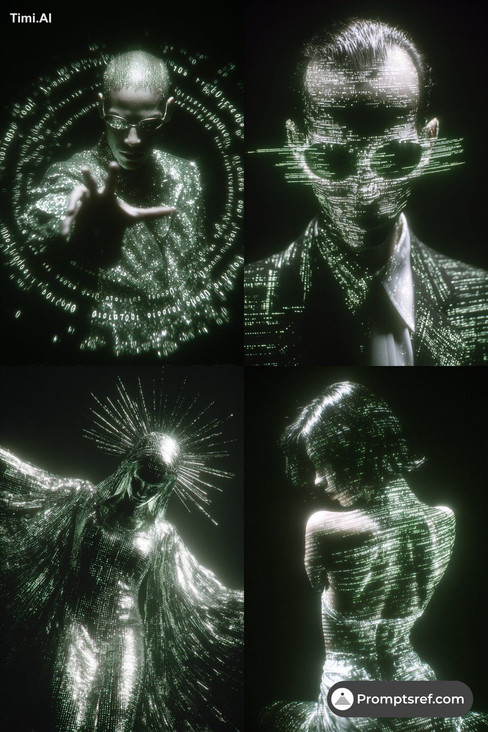 matrix code rain holographic glitch neon green backlight binary data vi…