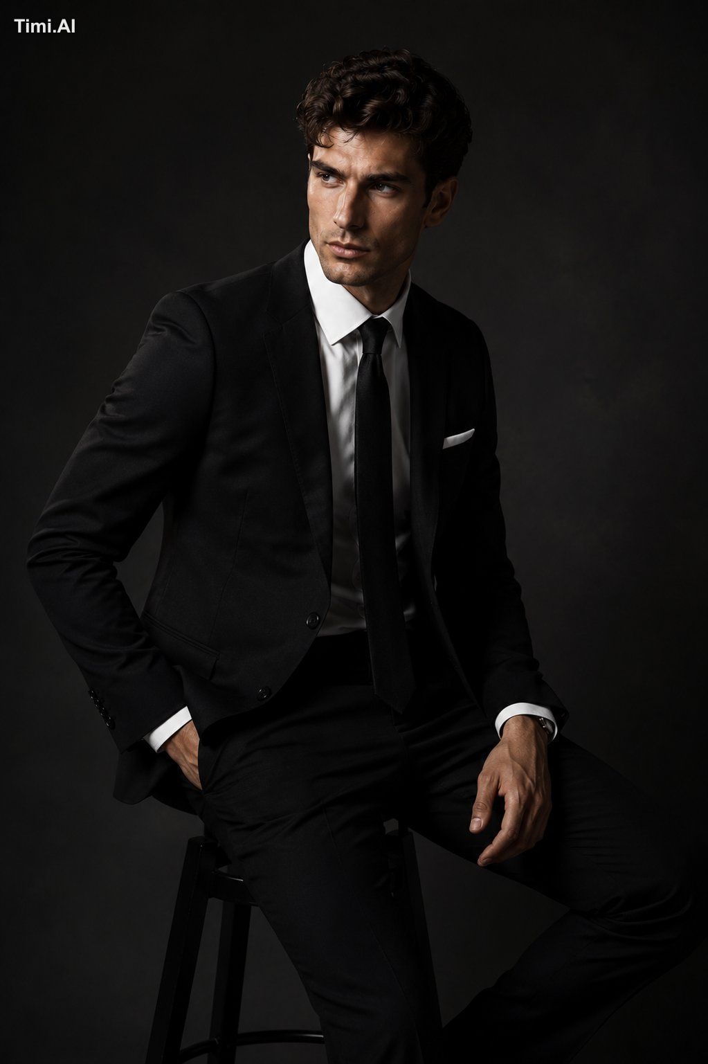 A handsome young European man in a high-end fashion studio photoshoot, … 1