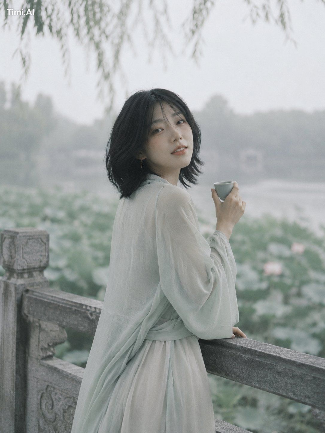 浓妆，韩系古装，仙侠风，华丽发冠，复杂刺绣，大红色服装，商业影楼写真，水光肌，油亮脸，鼻尖高光，硅胶脸，塑料皮肤，过度磨皮，人物过亮，强逆光，…
