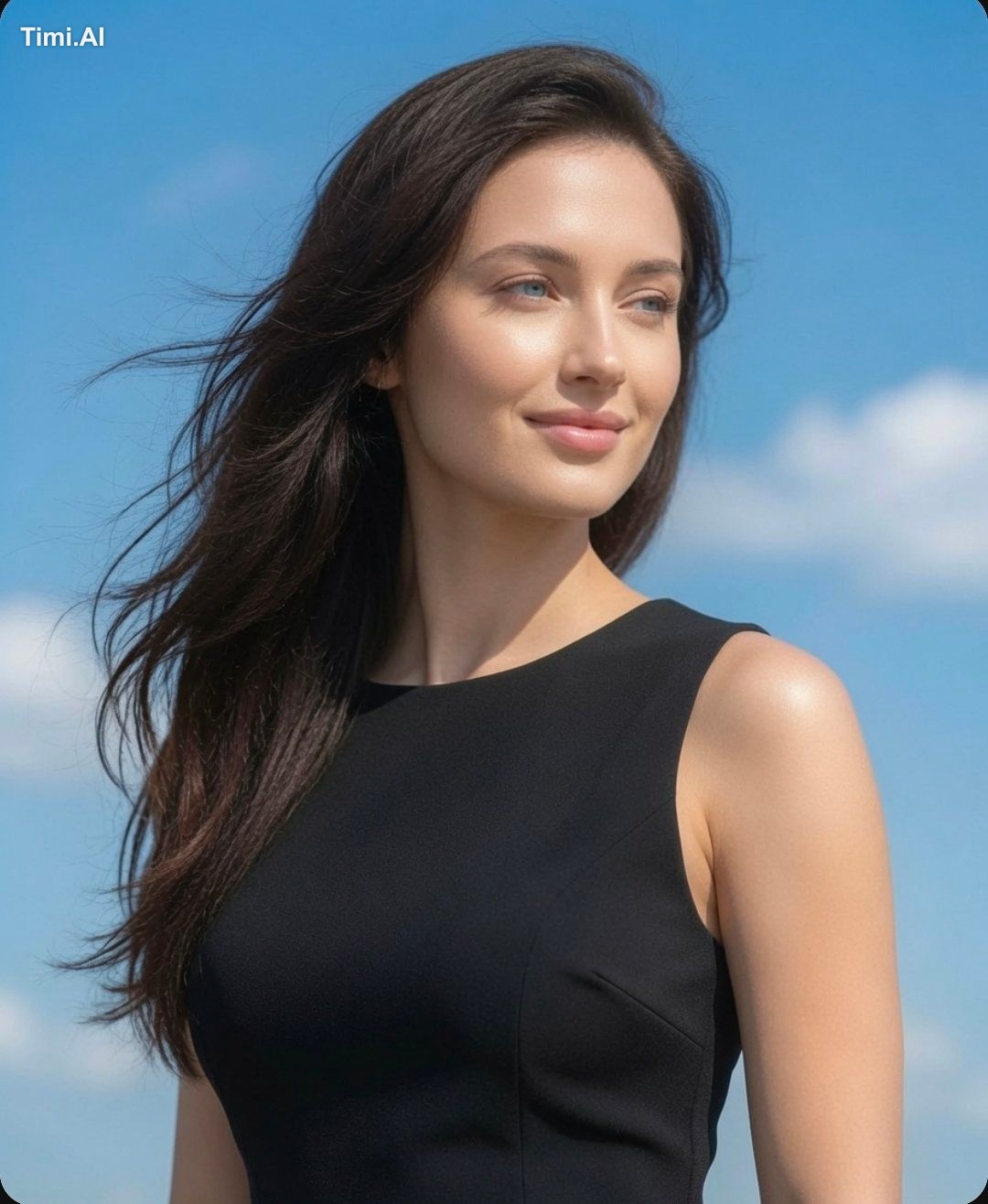 A portrait of a beautiful woman with long, flowing dark hair and striki… 2