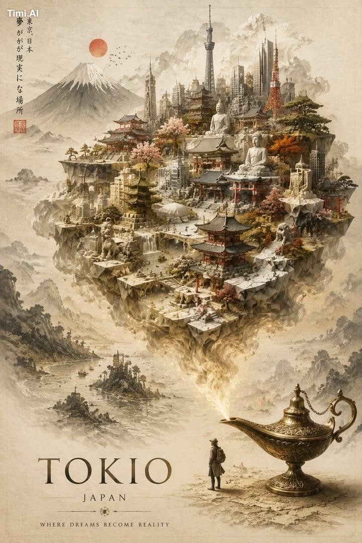 Create an elegant, premium travel poster featuring a magical miniature … 1