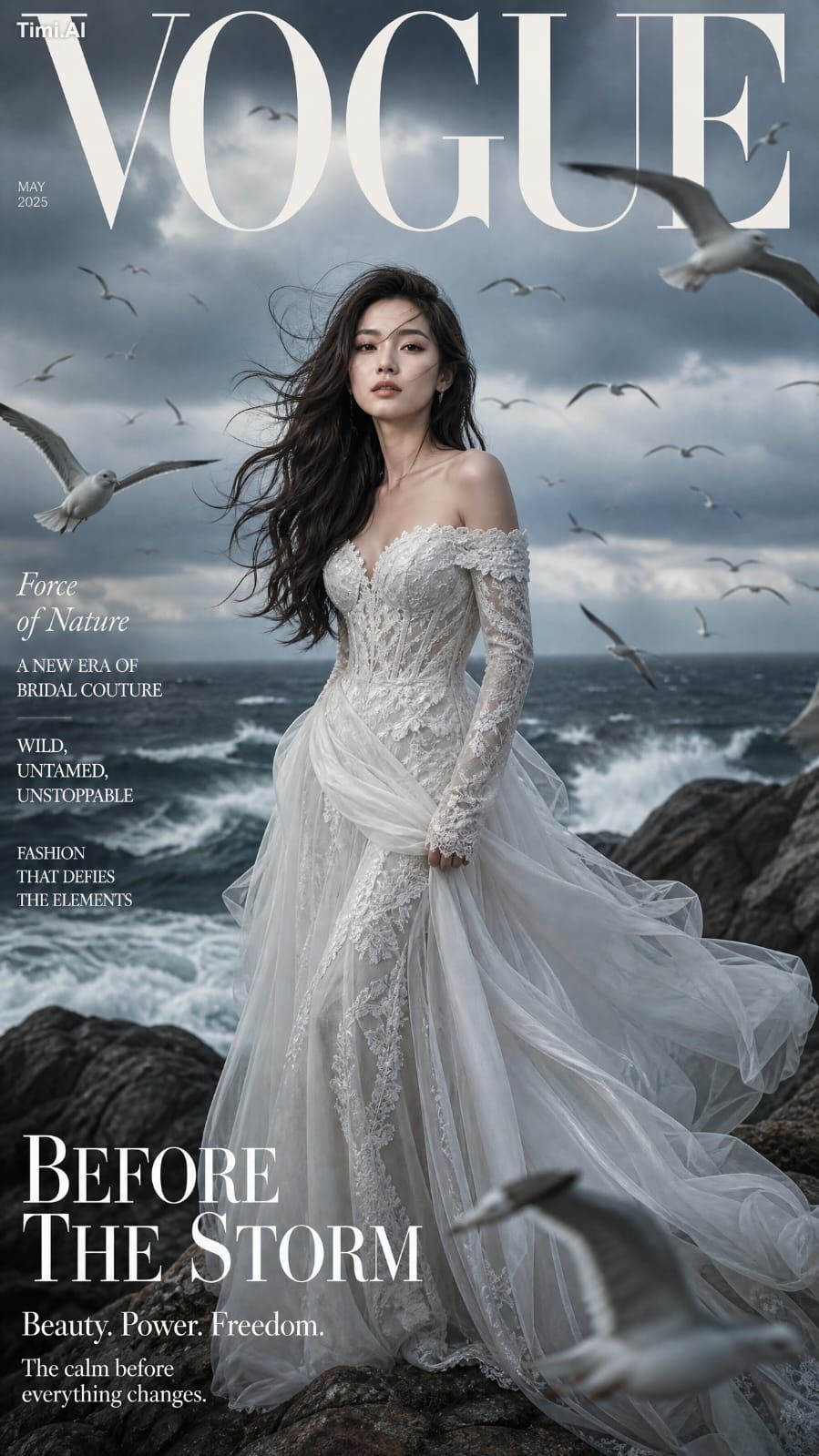 A breathtaking high-fashion magazine cover featuring a young Asian woma…