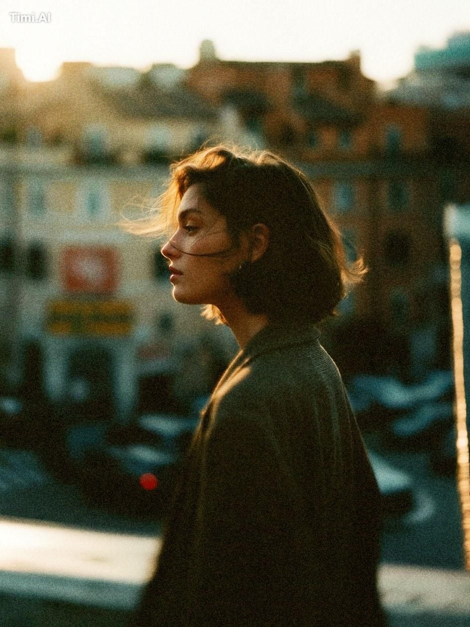 Create a cinematic 35mm analog film photo series featuring the same you…