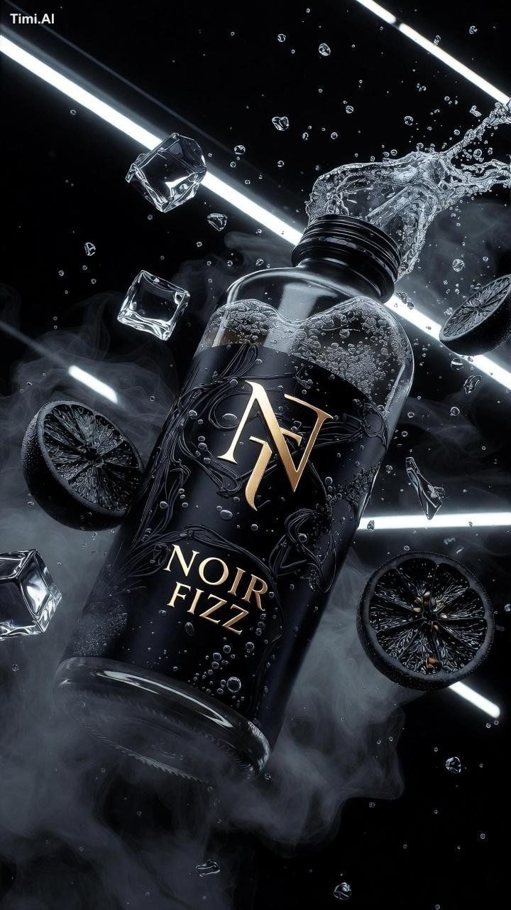 Ultra-cinematic product photography of a matte black luxury soda bottle… 1