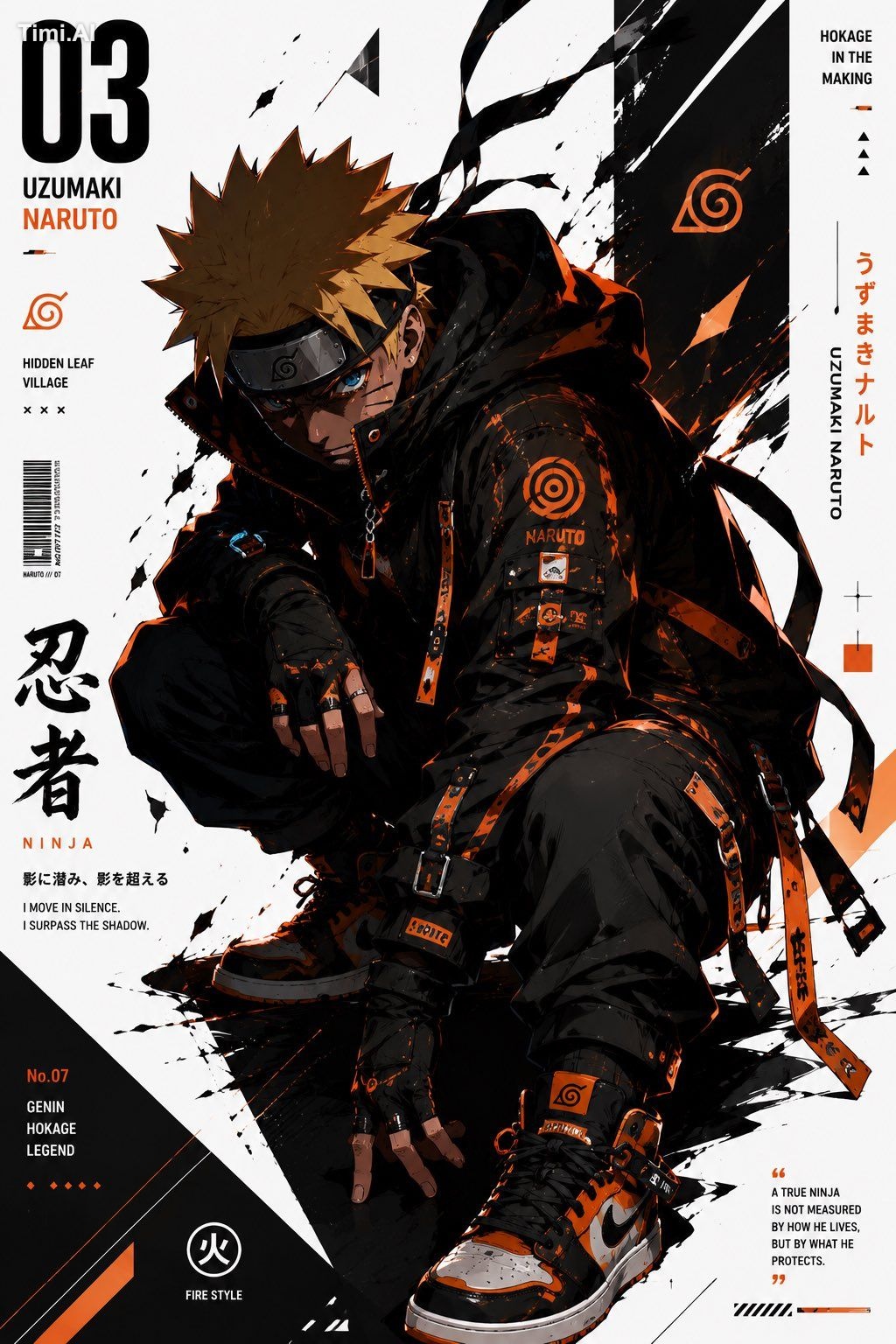 Create a premium anime-techwear editorial poster series featuring {char… 2