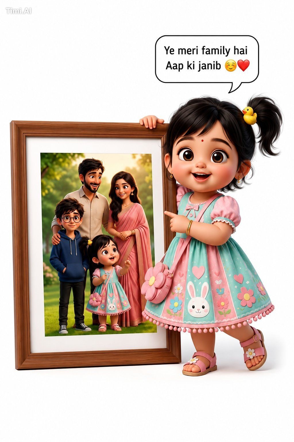 -realistic 3D Pixar-style cartoon illustration of an adorable little gi…