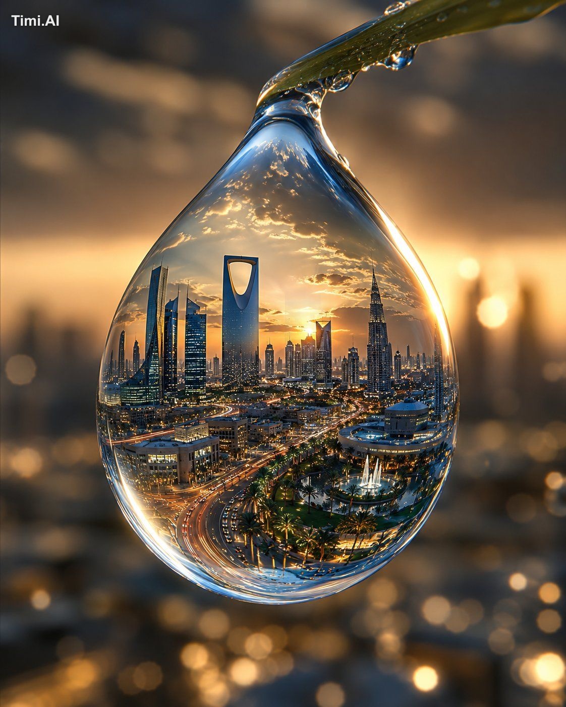 Ultra-macro surreal shot of a crystal-clear water droplet containing a …