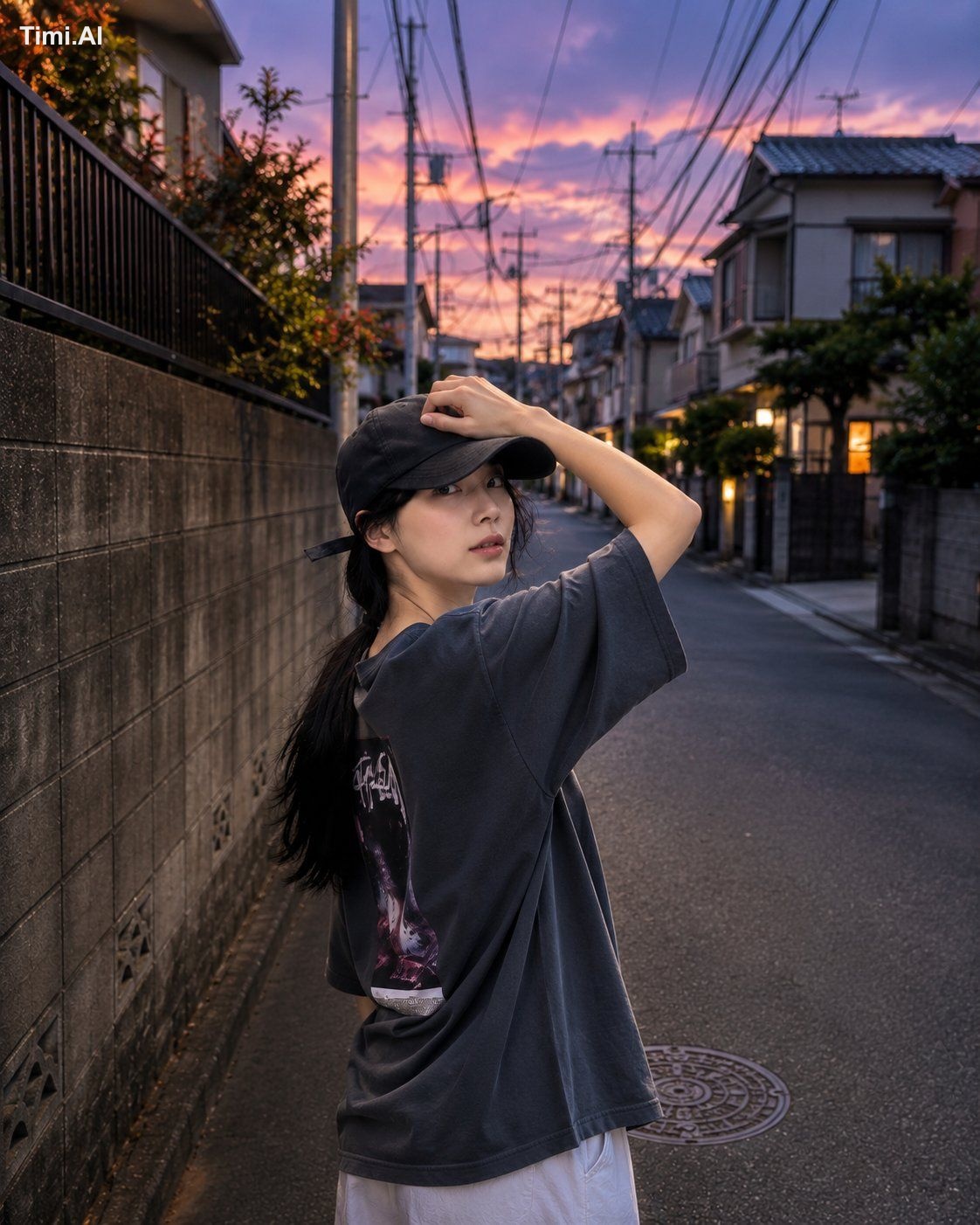 A hyper-realistic candid street portrait of a beautiful young East Asia…