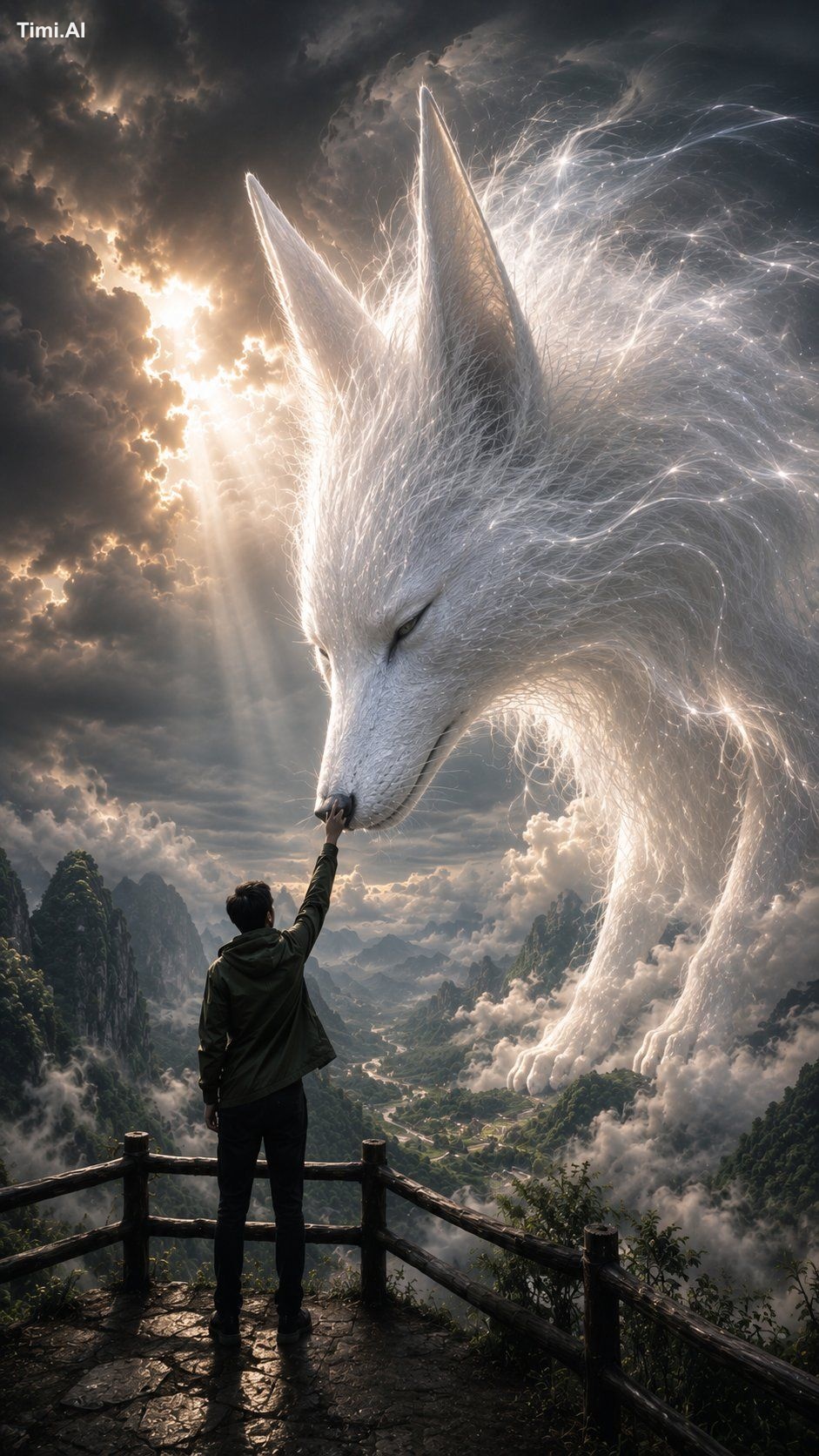 A cinematic fantasy scene from a slightly low, over-the-shoulder perspe… 1
