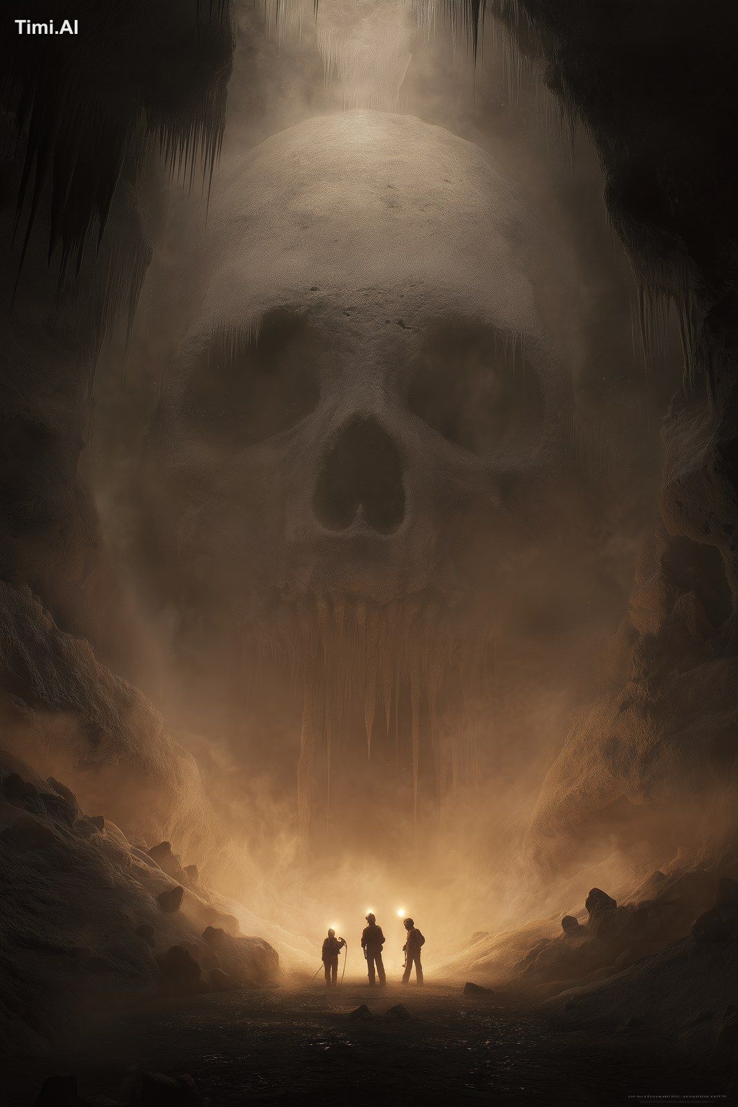 Poster art for a 80s horror movie where a toothy cave dwelling creature…