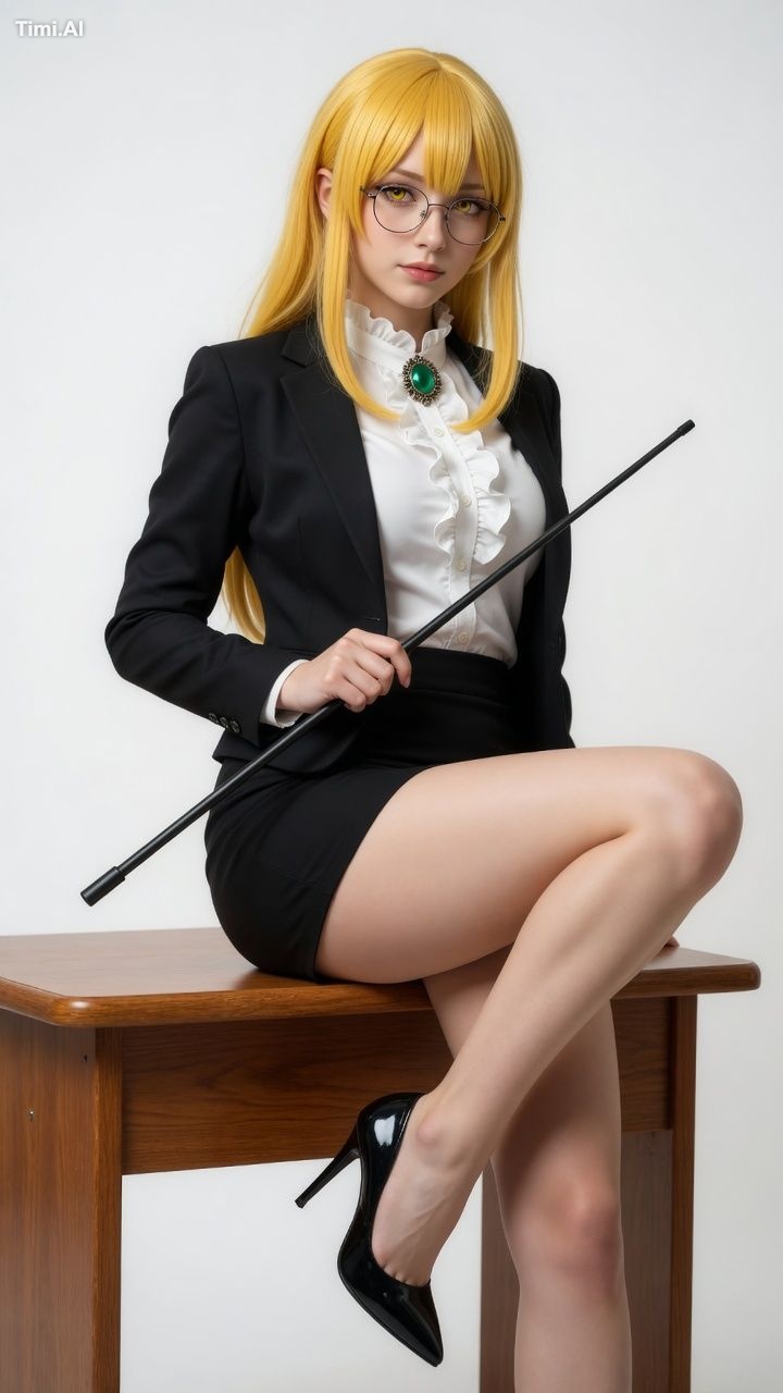 Photorealistic cosplay of Makima from Chainsaw Man as a teacher. A beau… 1