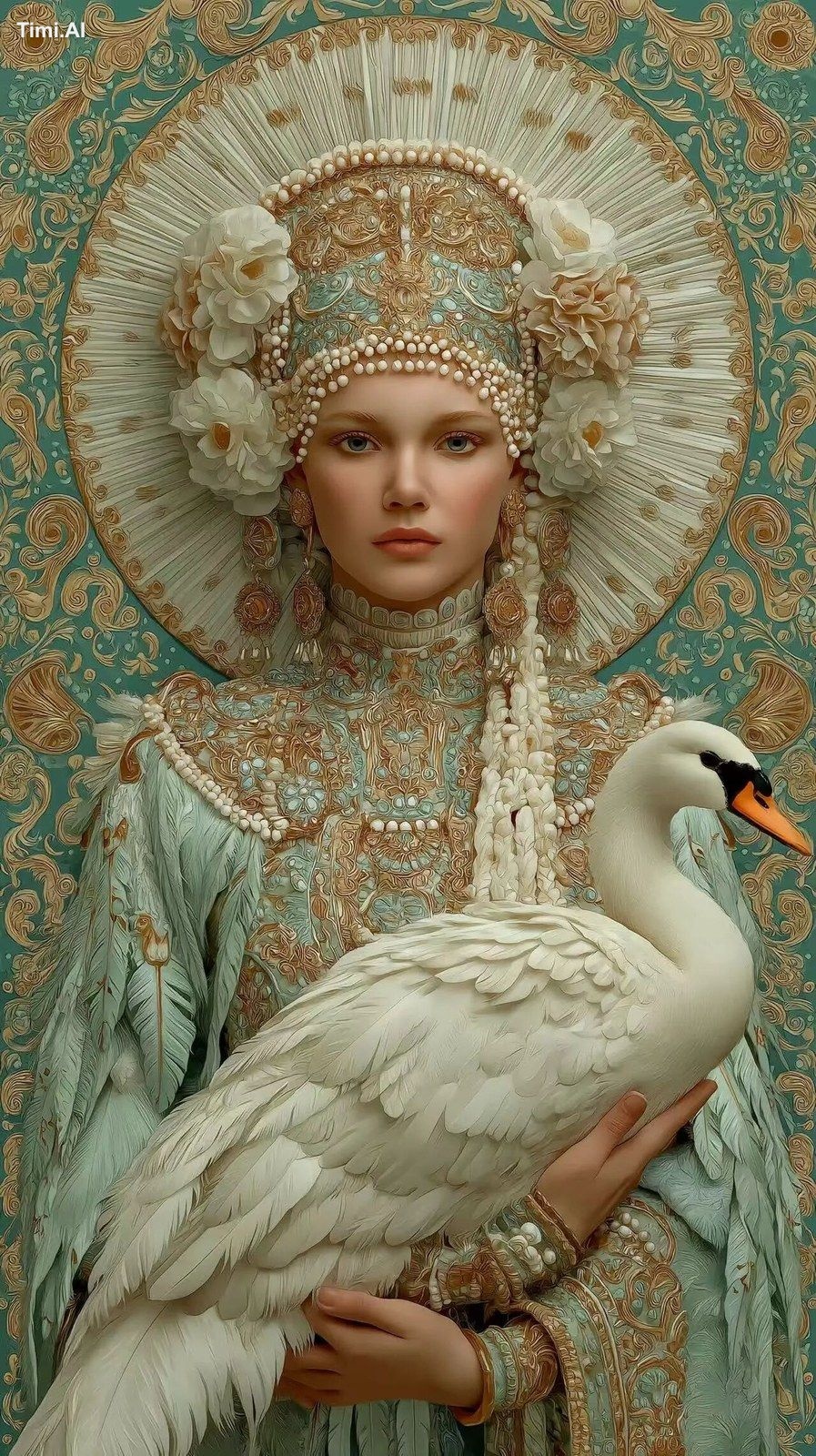 fantasy portrait of a beautiful woman facing forward, wearing an ornate…