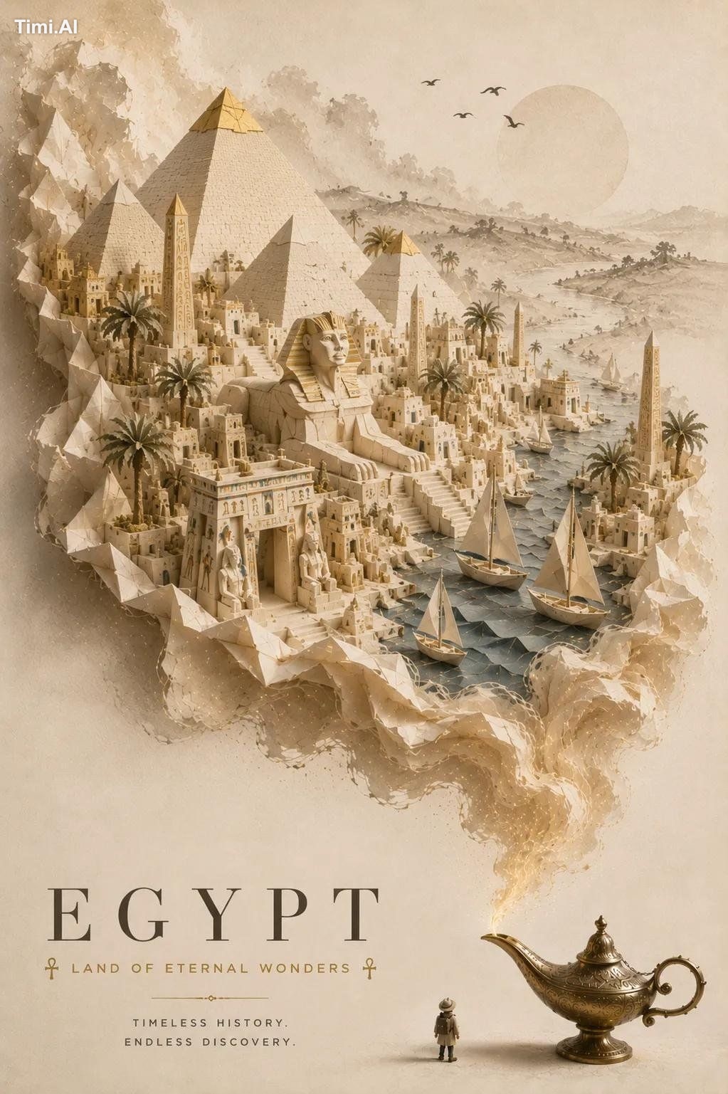 Create an elegant, premium travel poster featuring a magical miniature … 1