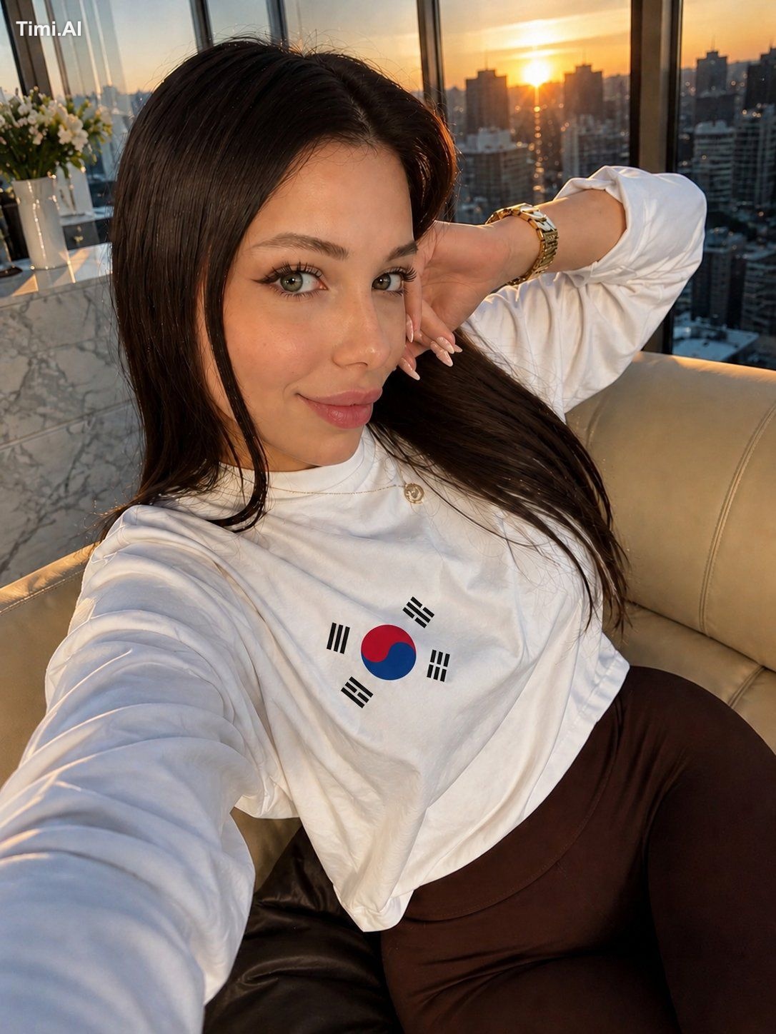 Create an ultra-realistic, high-end lifestyle selfie of a beautiful you…