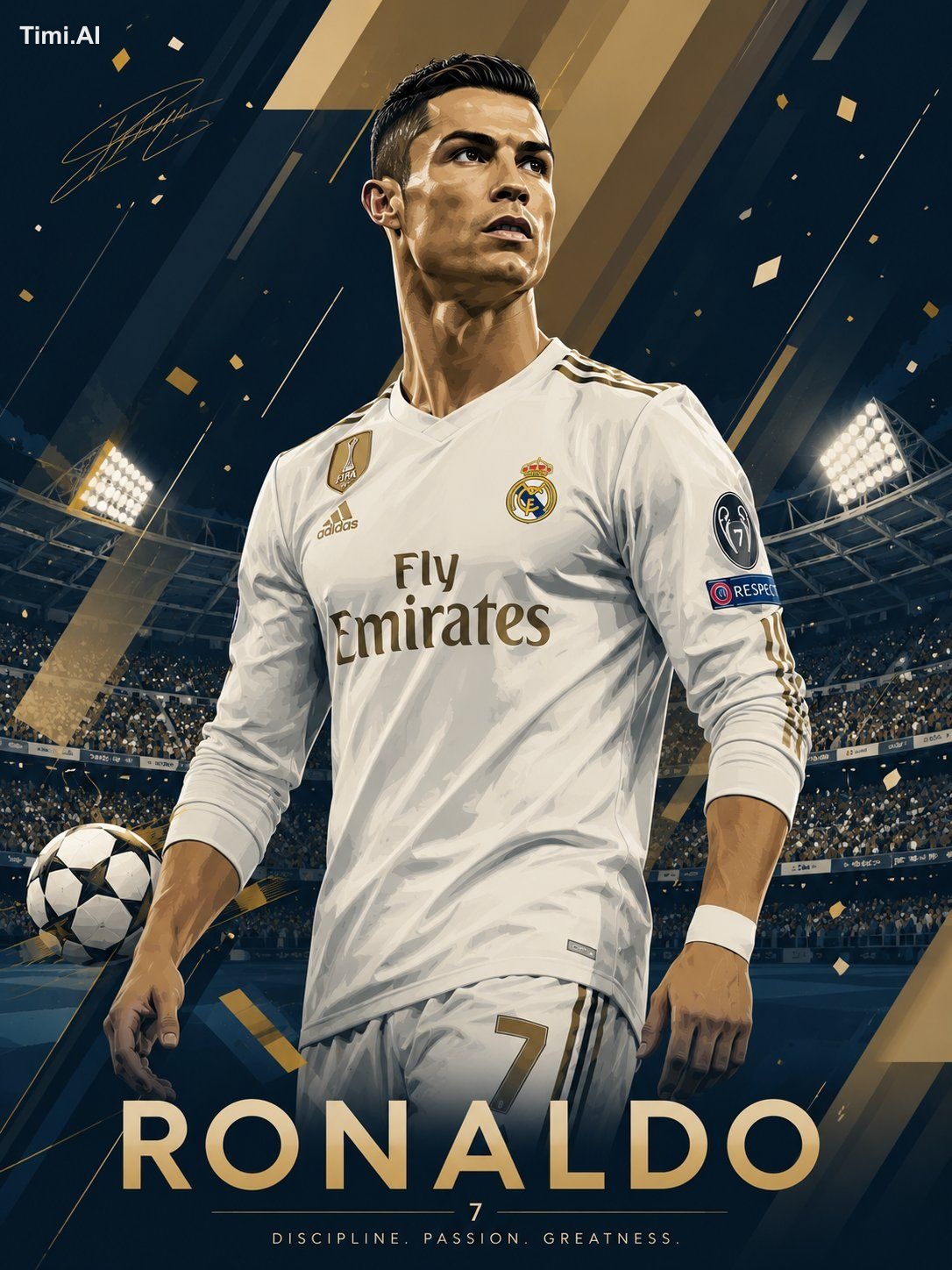 Ultra-detailed cinematic poster of Cristiano Ronaldo standing confident… 1