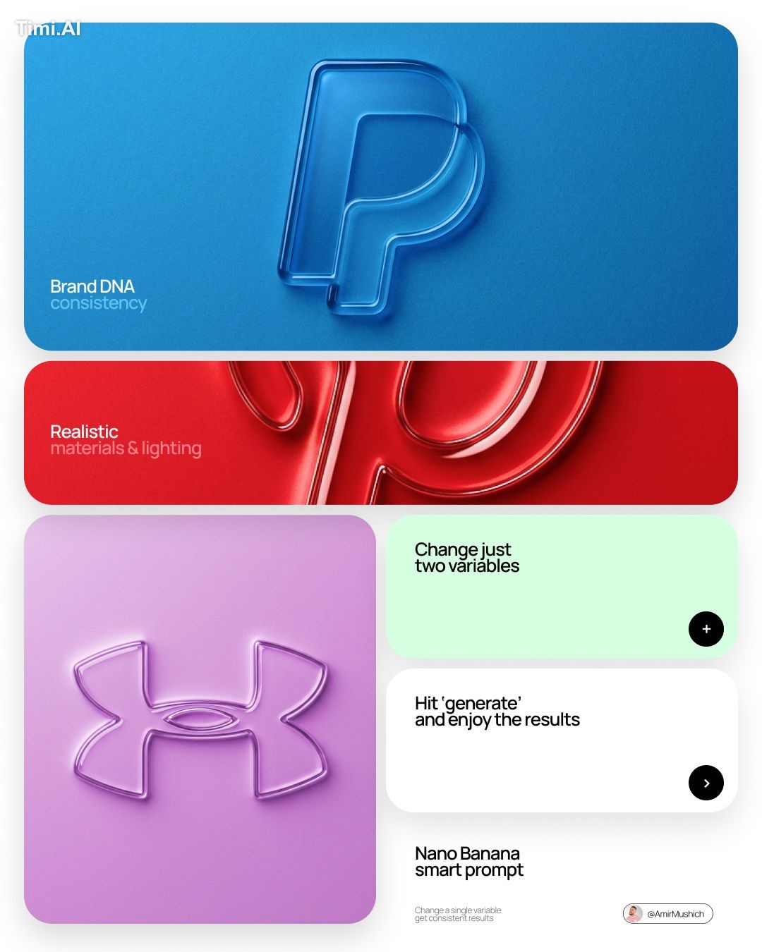 3D embossed glossy contour render of center-aligned [BRAND] on a flat s…