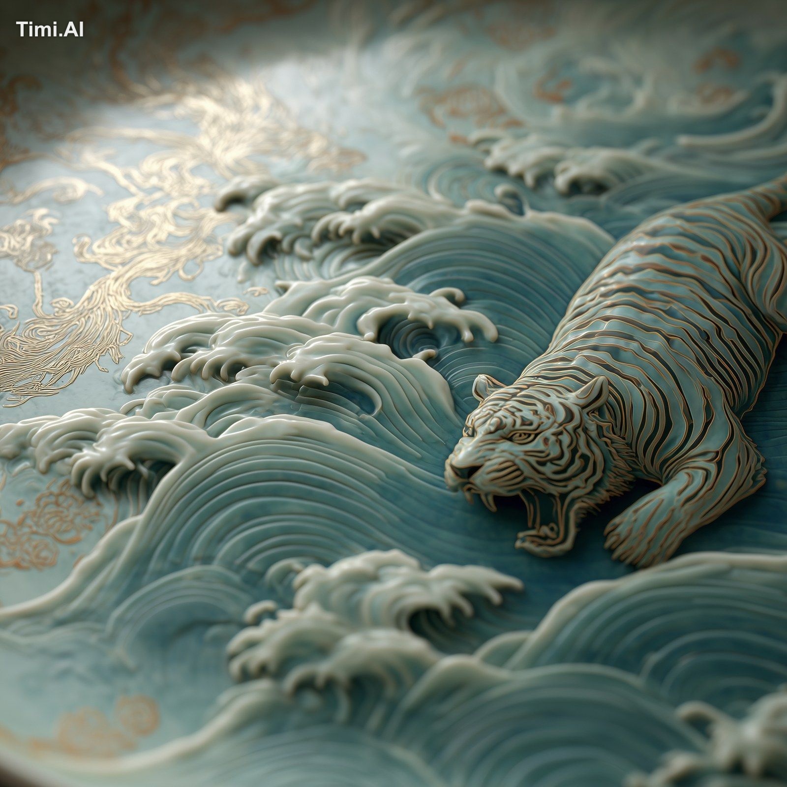 traditional korean celadon with tiger patterns large, underwater, close…