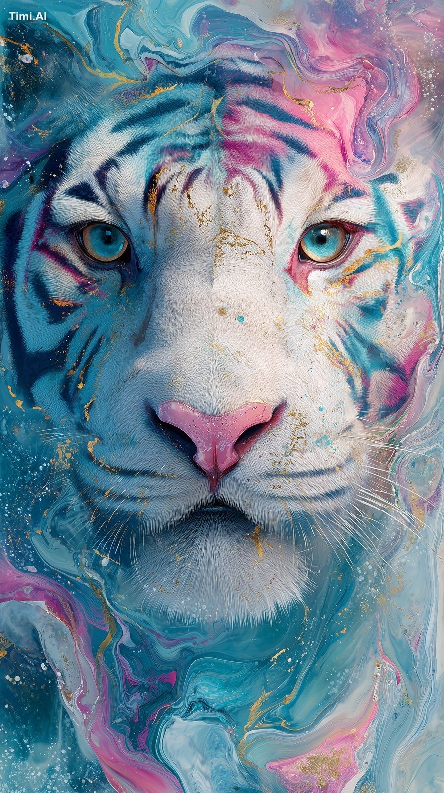 Ethereal TIGER portrait in front in the style of Alberto Seveso, with i…