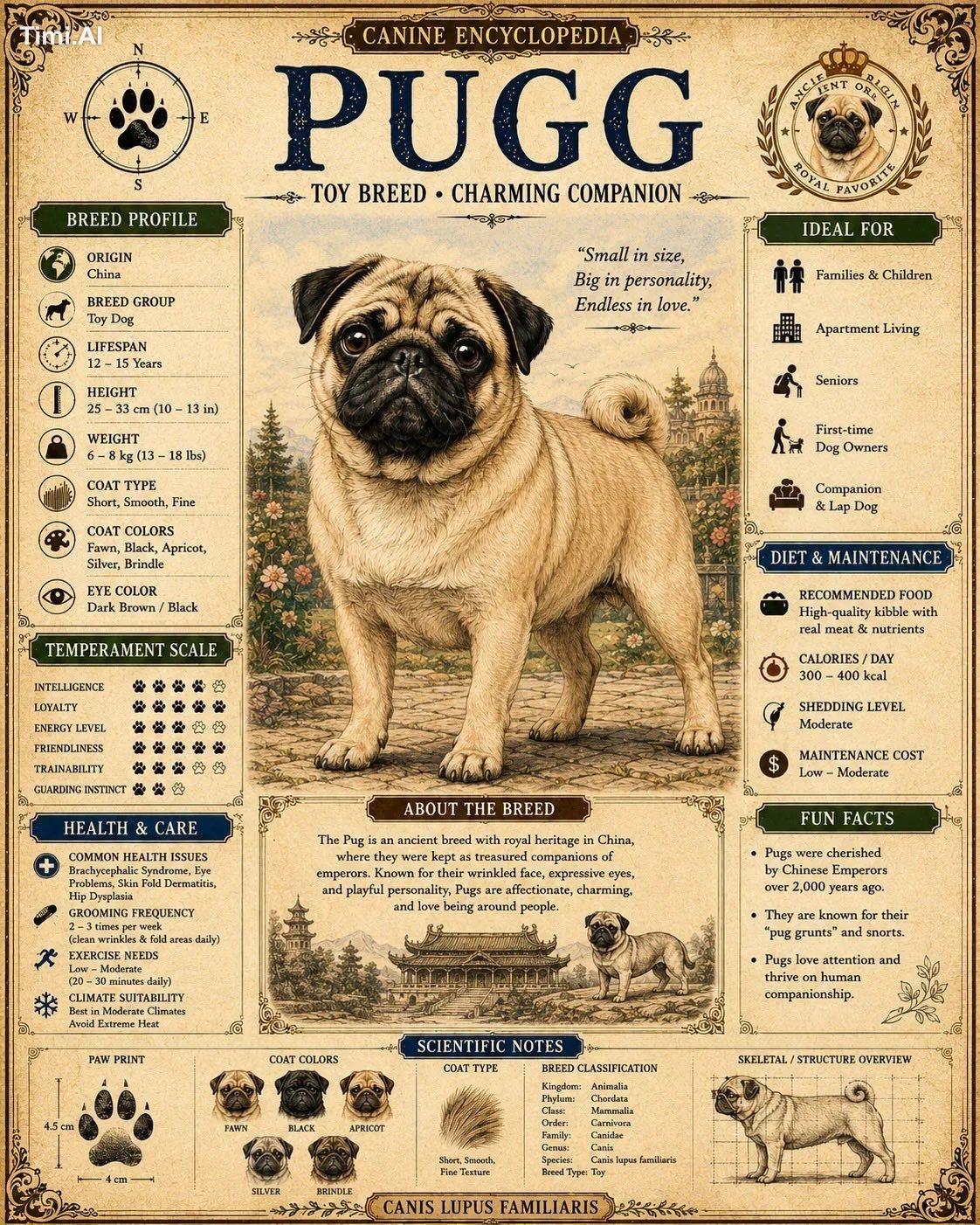 Create a highly detailed A4 vertical vintage encyclopedia style dog bre…