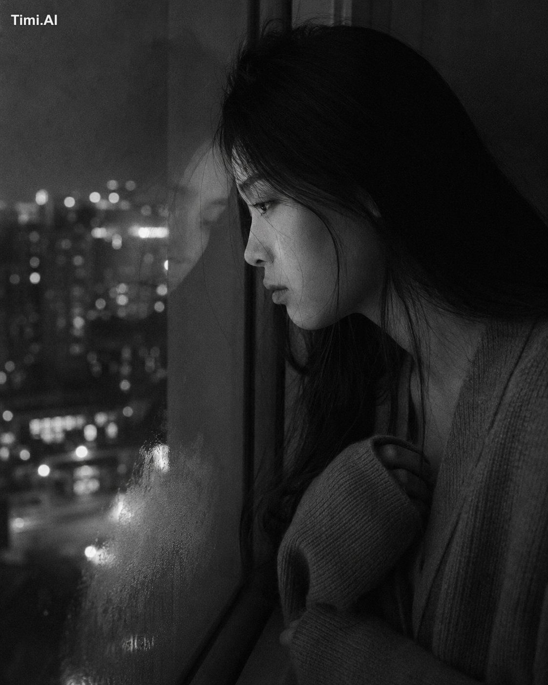 Medium close-up portrait, 85mm, a young East Asian woman in her early 2…