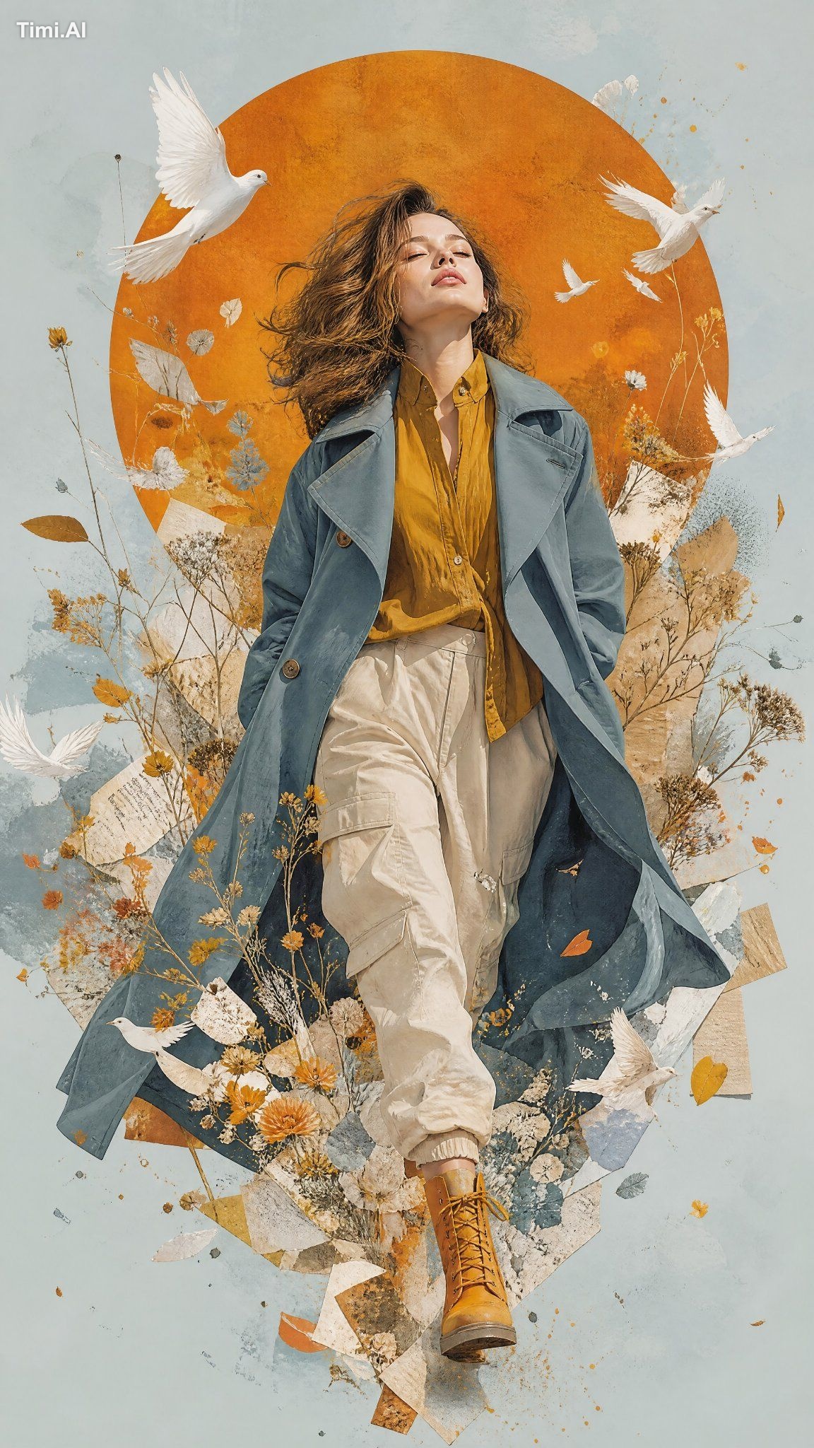 A premium contemporary mixed-media editorial illustration of a woman as… 1
