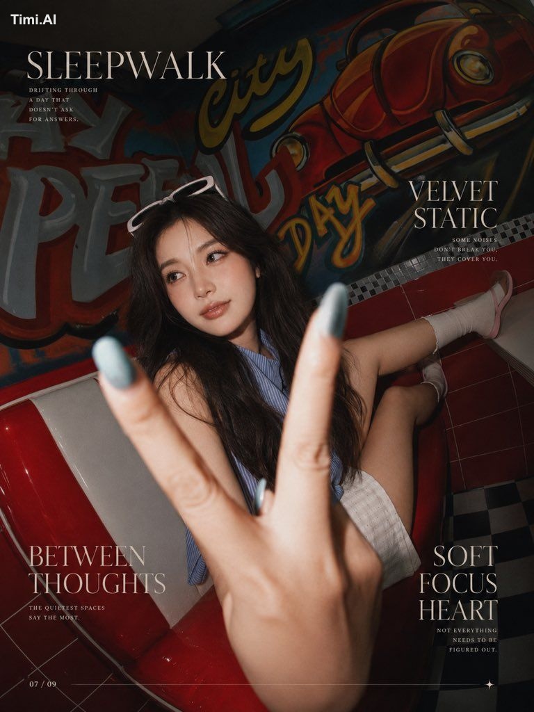 上传一张人像作为人物参考，把原图中的人物替换成参考人像，保留原图的动作、表情、眼神、姿势、构图和鱼眼镜头效果。人物为黑色长卷发，五官自然，表情… 2