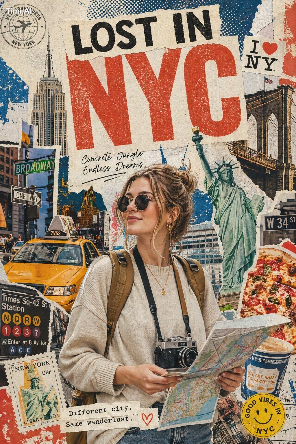 Create a stylized travel poster / graphic collage for [country]. The ma…