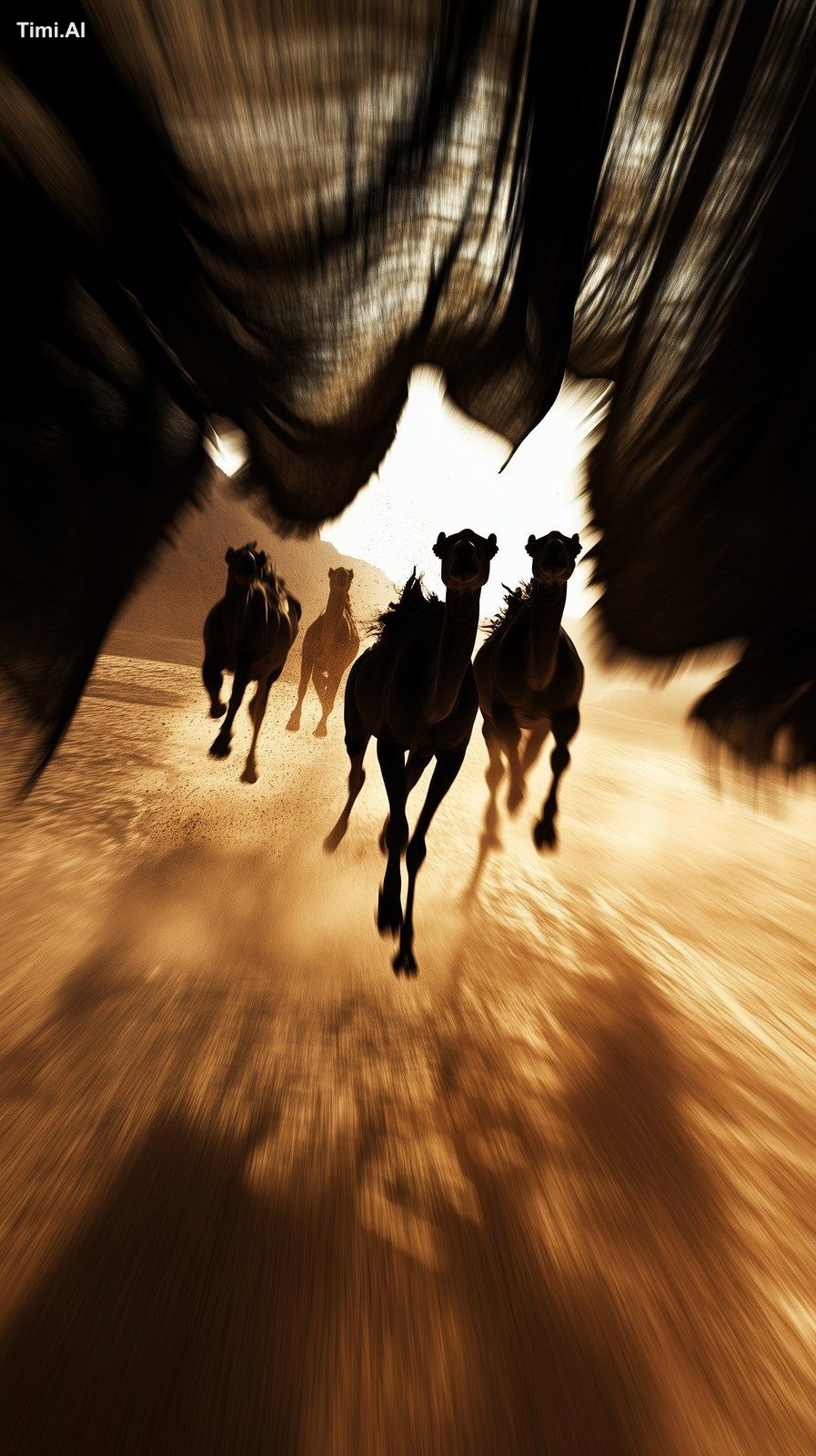 A chilling cinematic scene in a vast, desolate desert at twilight. The …