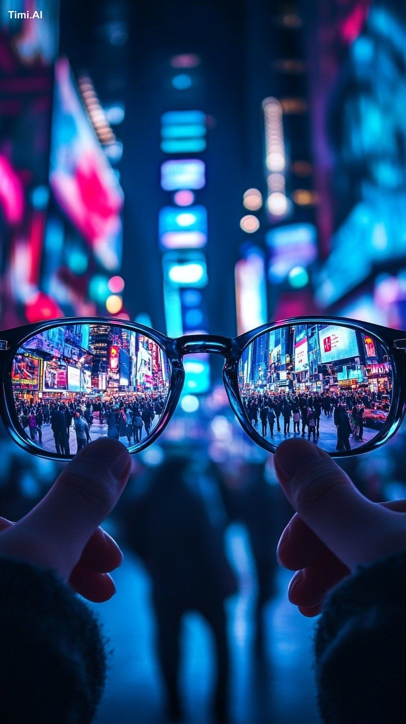 Realistic photography, a close-up of glasses held in both hands with ci…