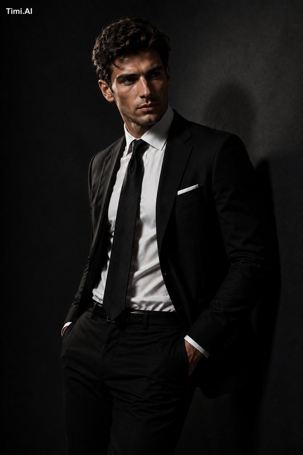 A handsome young European man in a high-end fashion studio photoshoot, … 3