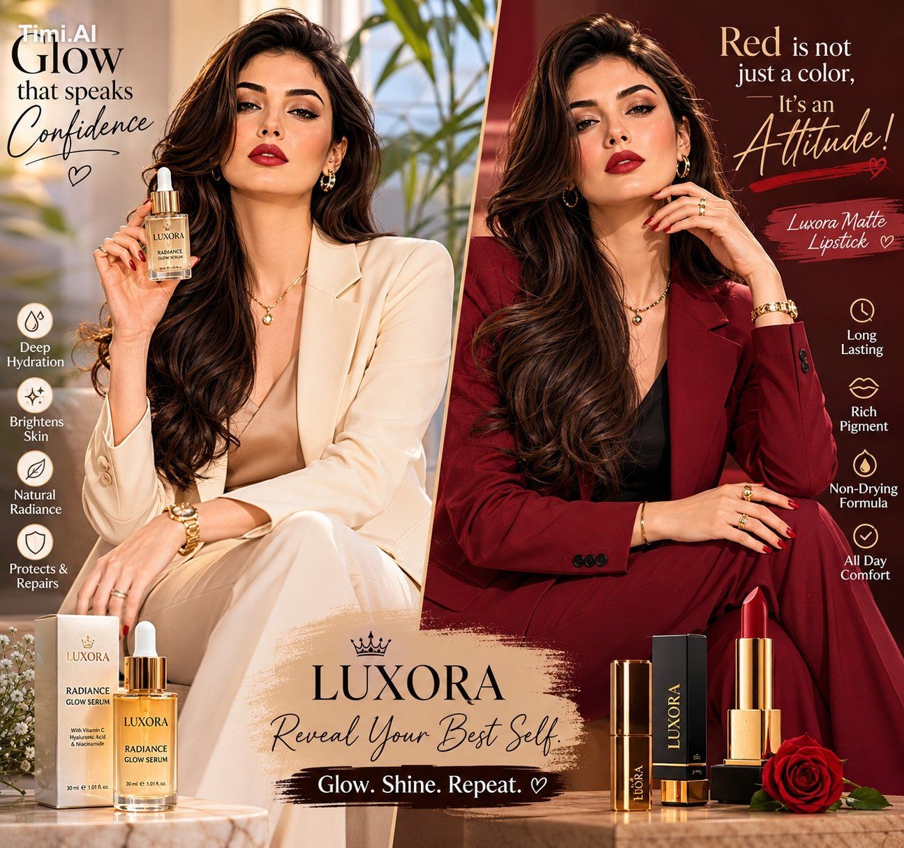 👇 (Create a luxury beauty advertisement poster featuring two stunning …