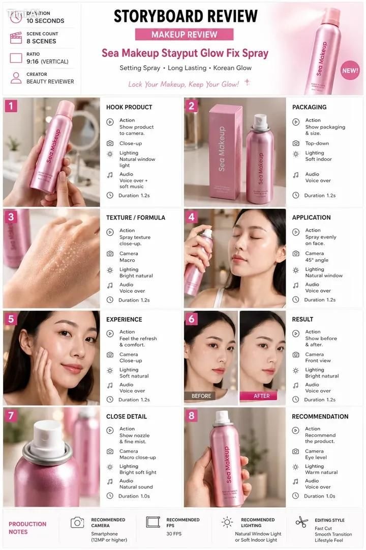 Create a 10-second ultra-realistic vertical (9:16) beauty product revie…