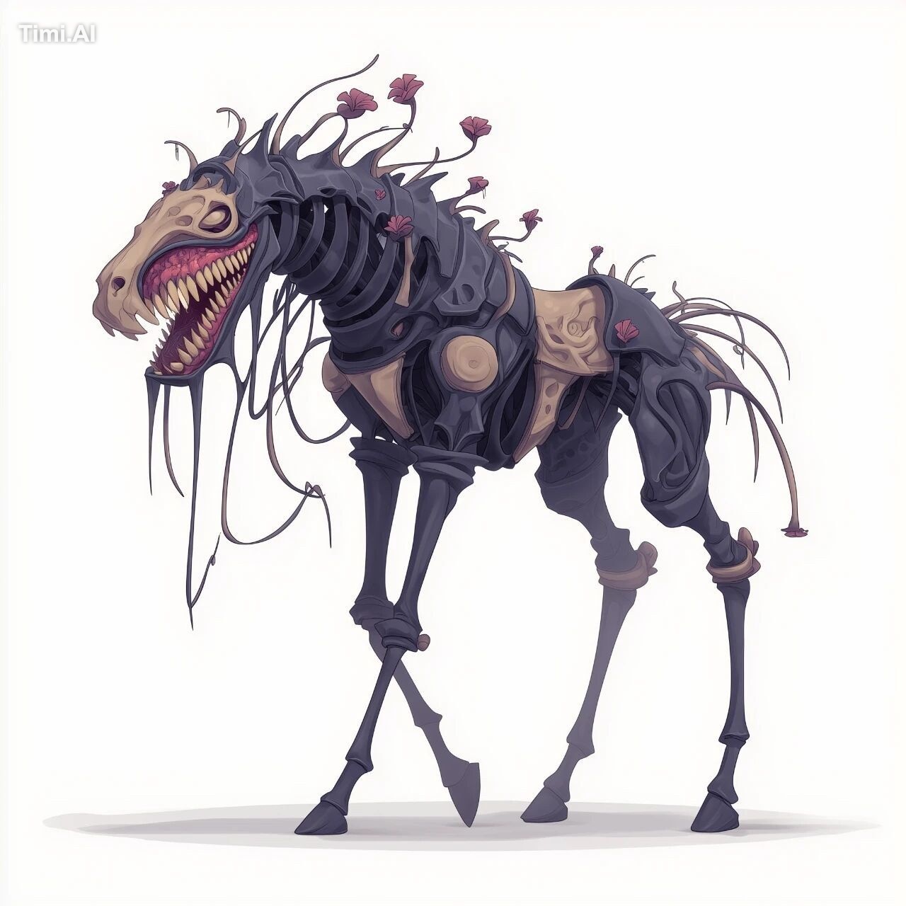 dnd-style concept art of a dark fantasy creature, a parasitic horse mon…