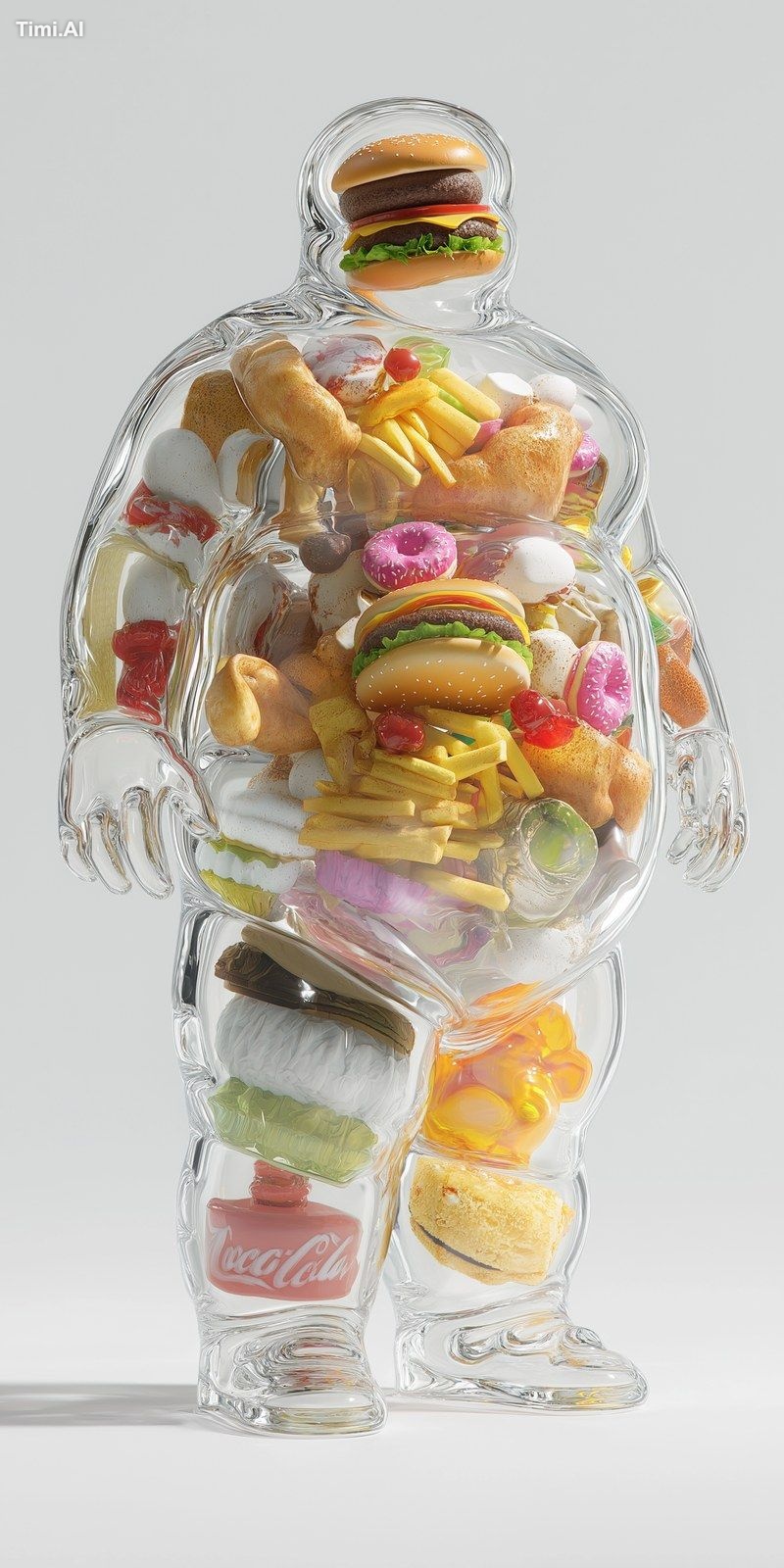 A hyper-realistic, conceptual image of an overweight, obese female figu…