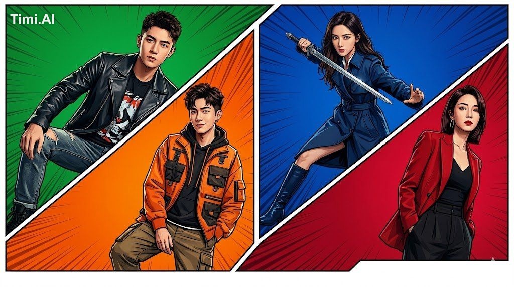 High-end Chinese drama poster collage featuring four characters arrange…