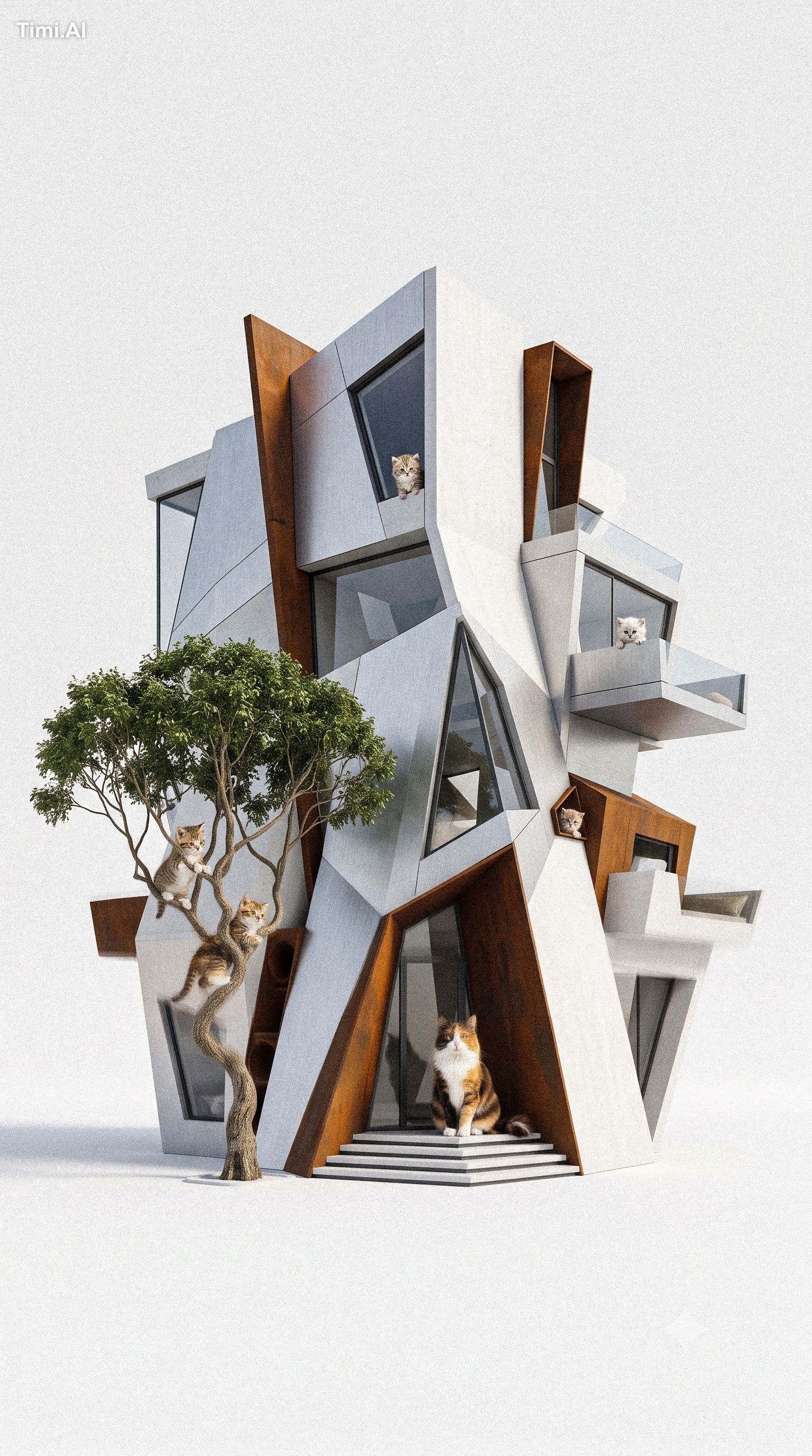 A breathtaking luxury cat house inspired by [ARCHITECTURE STYLE], trans… 3