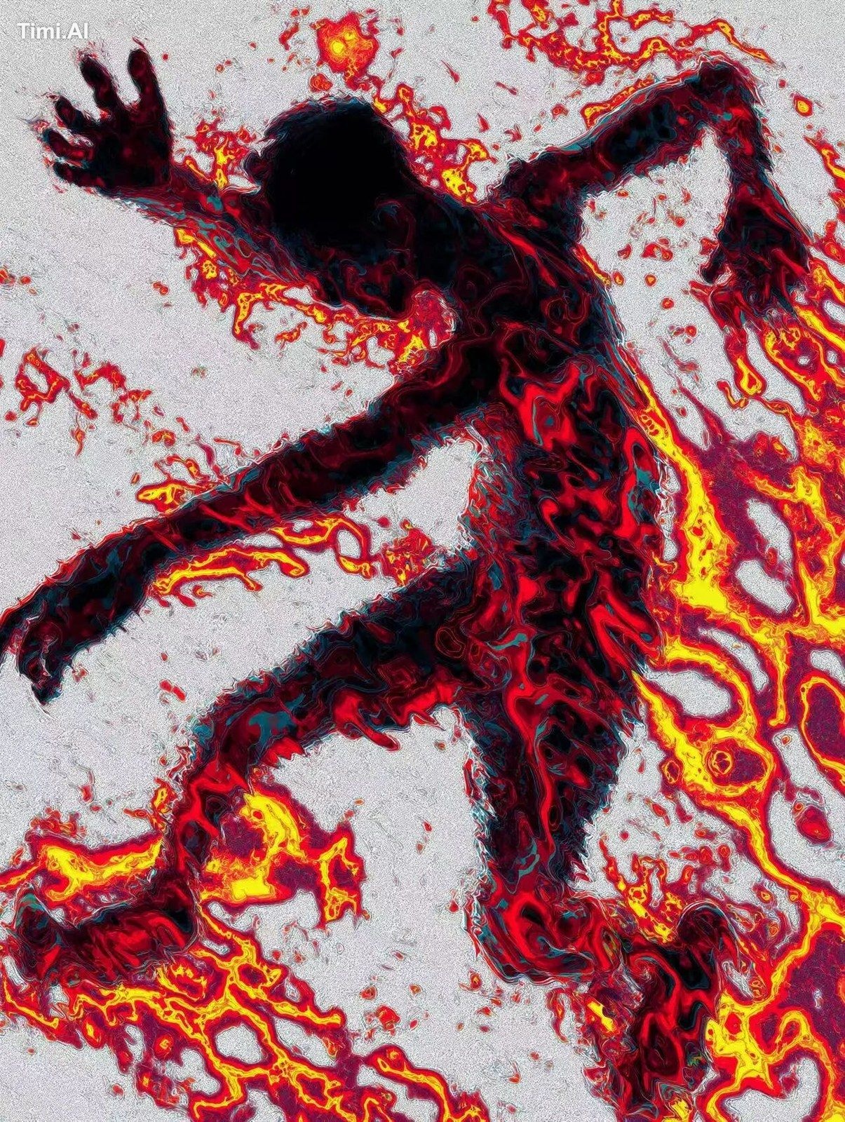 a man melting in the hell and dancing on the screaming, main color shou…