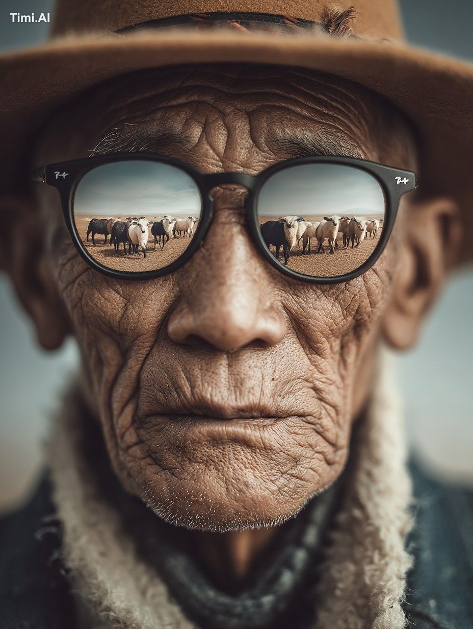 Documentary photography, hyper-realistic, facial close-up. Wearing Ray-…