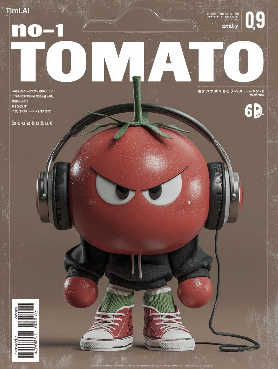a split image showcasing a tomato character. the upper half features th…