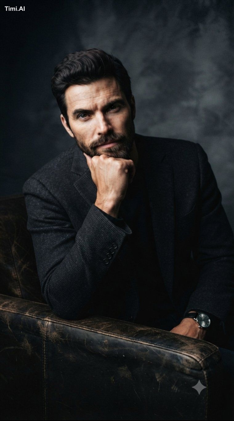 A high-quality, cinematic portrait of a sophisticated, handsome man wit… 1