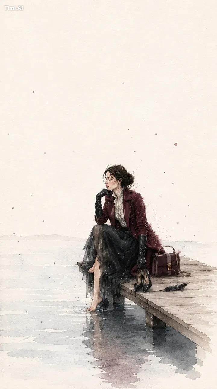 Paint a quiet fashion diary moment on handmade watercolor [CHARACTER] i…