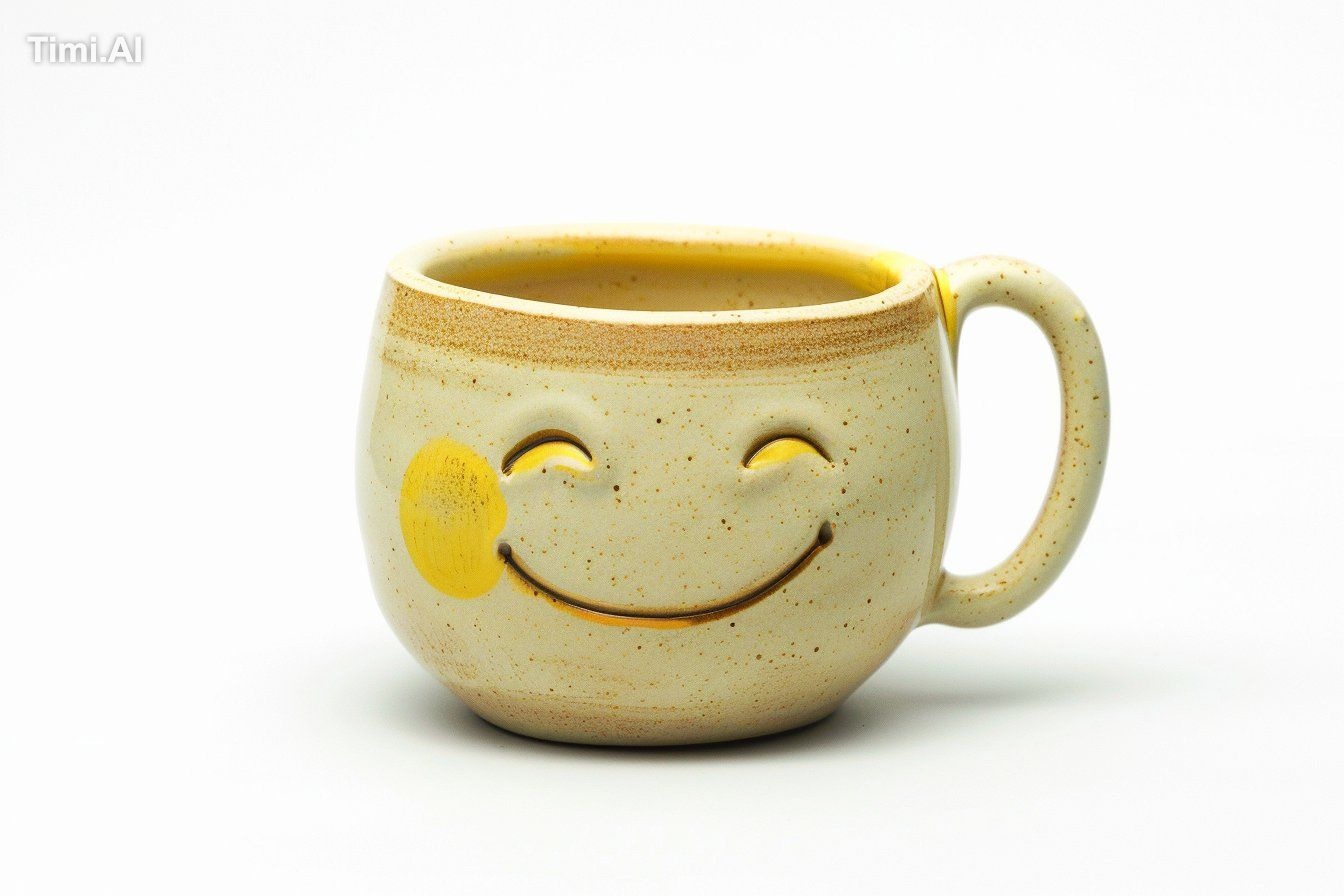 a ceramic mug with a [Subject+ description] design, 3D, [color], white …