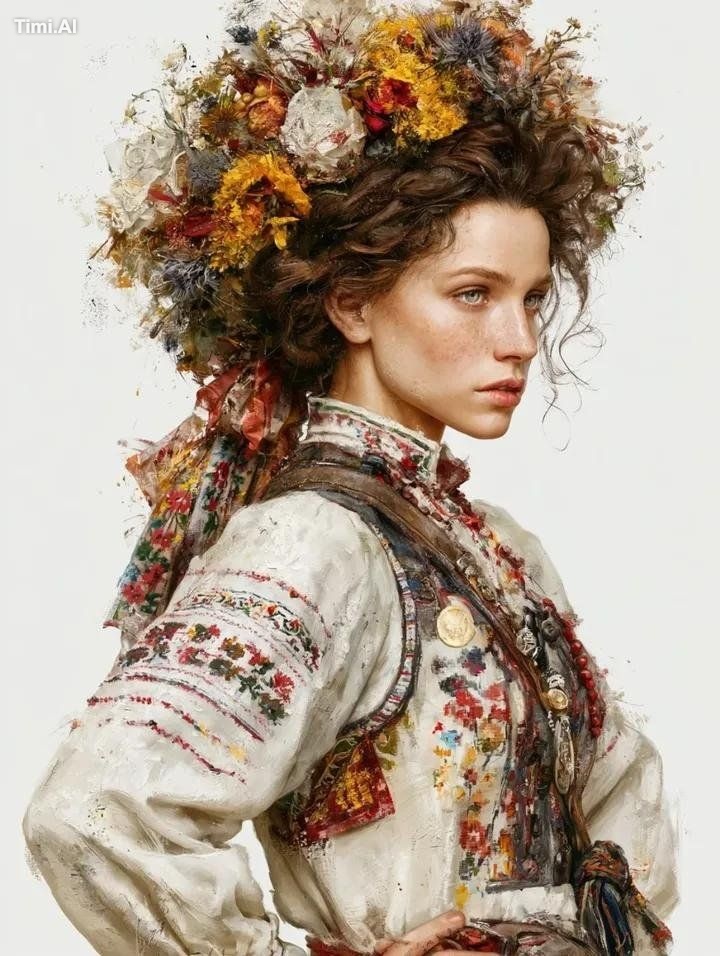 A single highly detailed fine art portrait of a young Slavic woman in t…