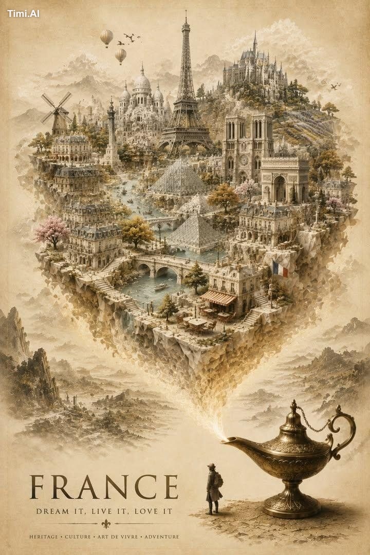 Create an elegant, premium travel poster featuring a magical miniature …