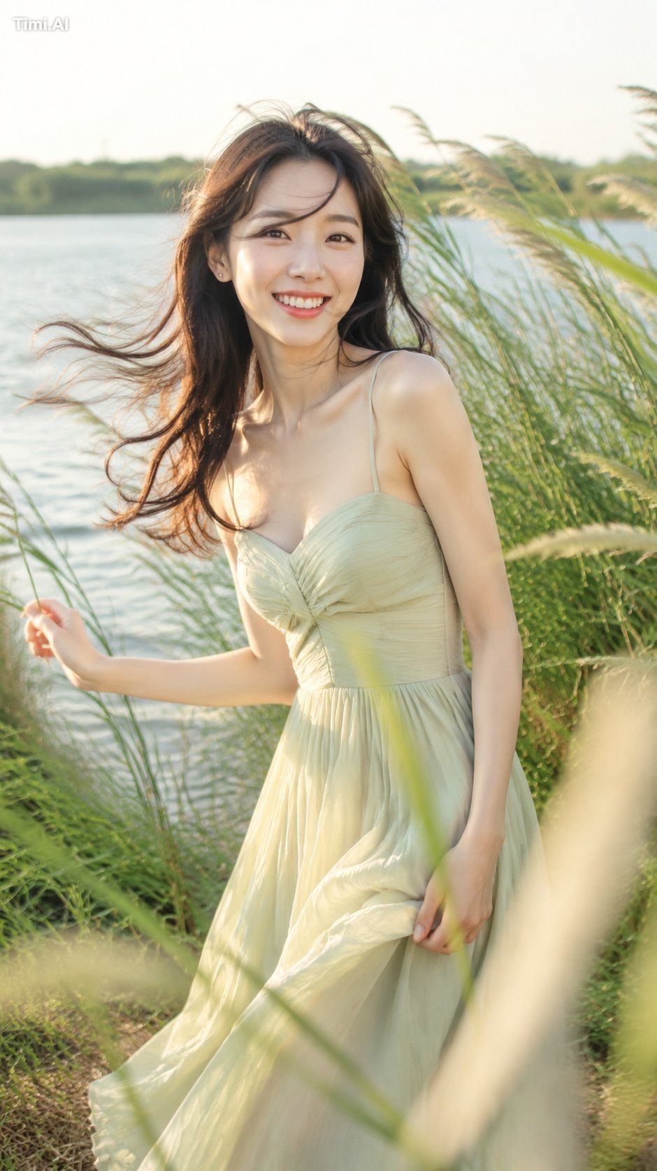Generate a 9:16 vertical photorealistic summer breeze portrait of a bea… 2