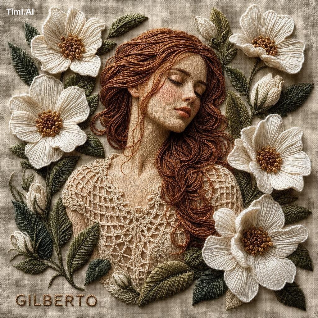 Create a luxurious 3D stumpwork and seed-bead embroidery portrait of a … 2