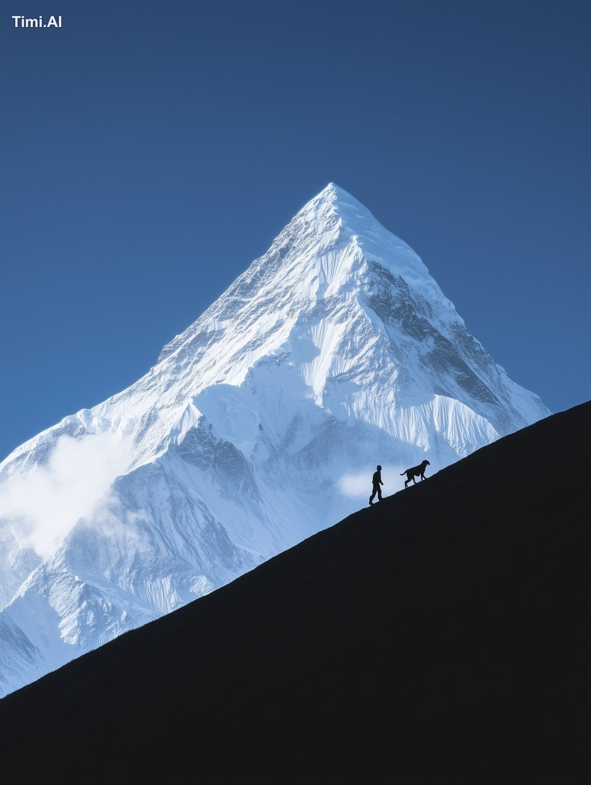 In the distance, a solitary snowy mountain peaks with a bit of white mi…