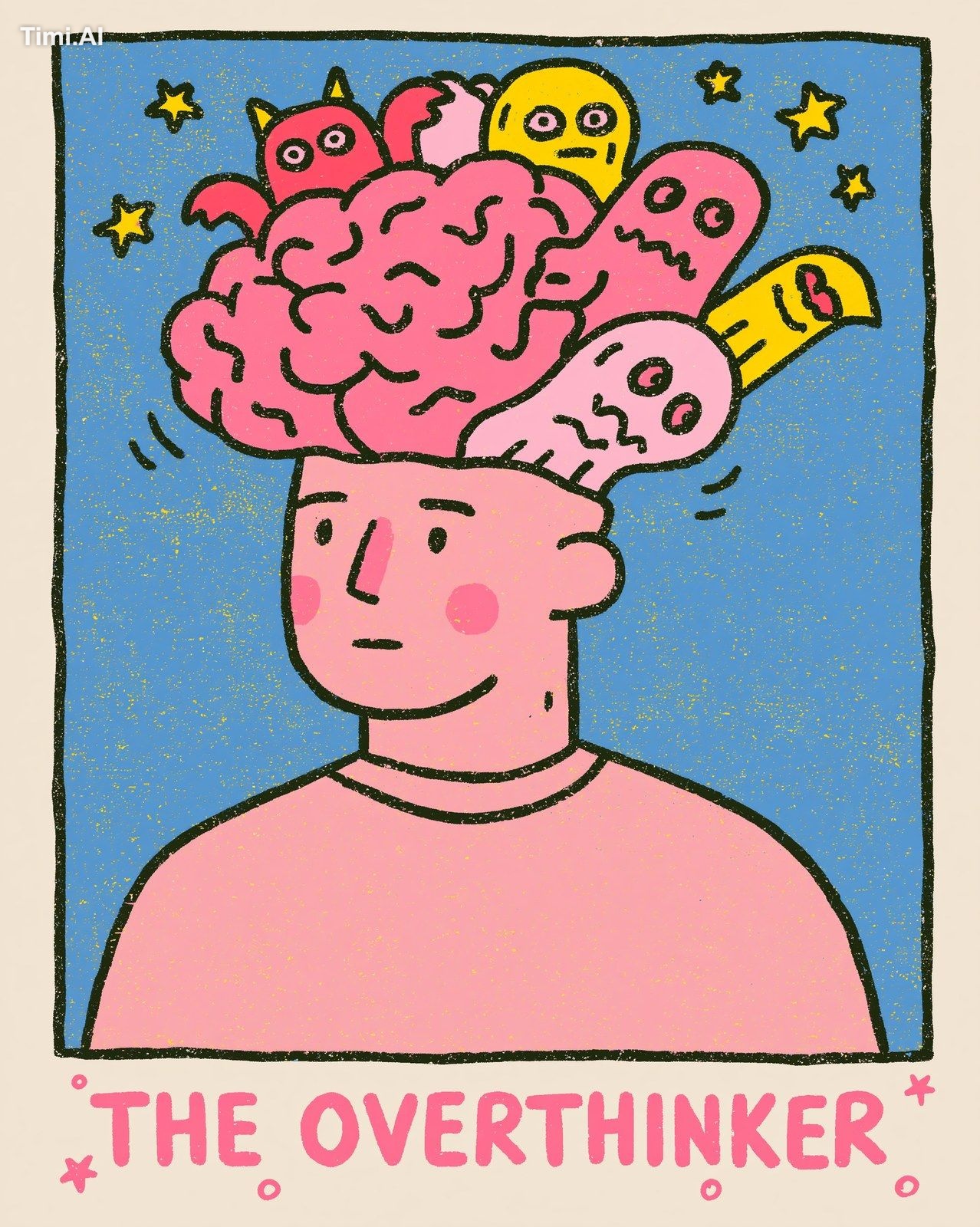 naive humorous tarot card illustration, simple hand-drawn character, qu…