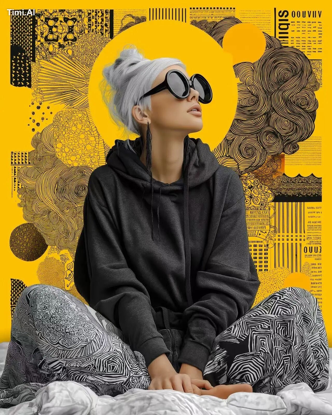 Surreal high fashion photography overlayed with zentangle line work of …